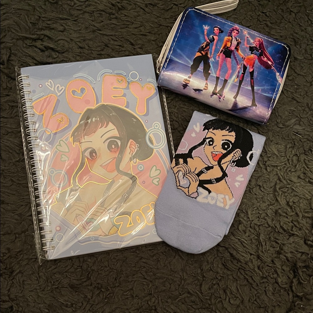 K pop Demon Hunters Zoey Notebook, Wallet, and Socks Set